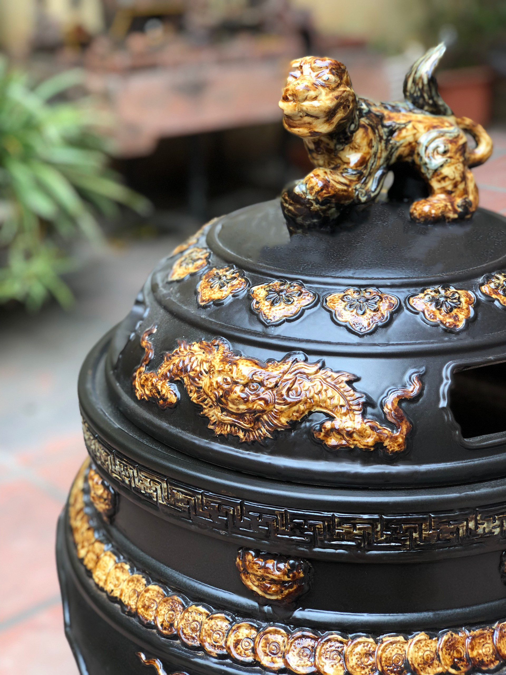 lư hóa vàng gốm sứ tráng men Bát Tràng