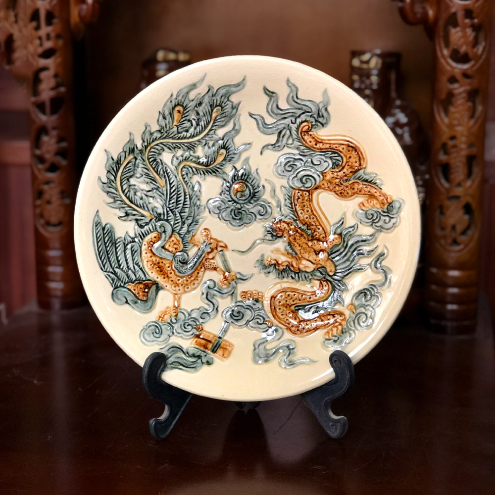 Mâm bồng/đĩa thờ cúng đắp nổi men Trắng Tràm - Phi 16/20/22/24/28/30