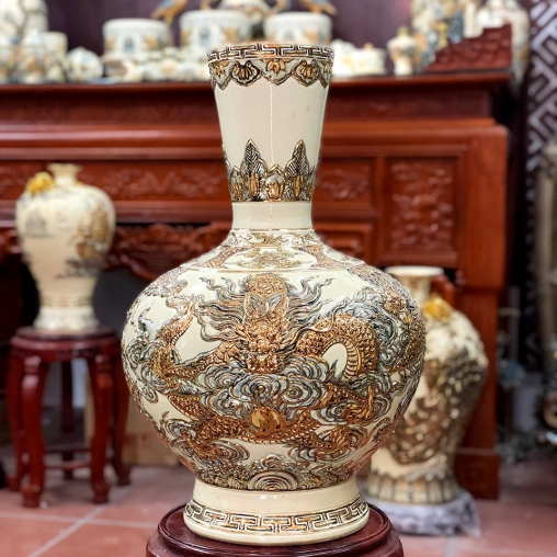 Tỏi gốm sứ phong thủy ngũ long chầu nguyệt gốm tâm linh Phạm Dũng