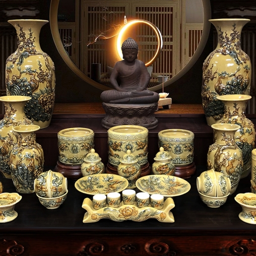 Bộ đồ thờ màu vàng gốm phạm dũng