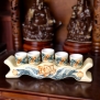 Kỷ 5 ngai đựng chén đắp nổi men sứ Trắng Tràm